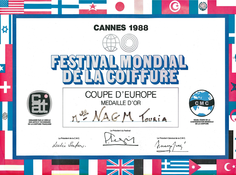 Médaille d'Or du Festival Mondial de la Coiffure : Coupe d'Europe - Cannes 1988